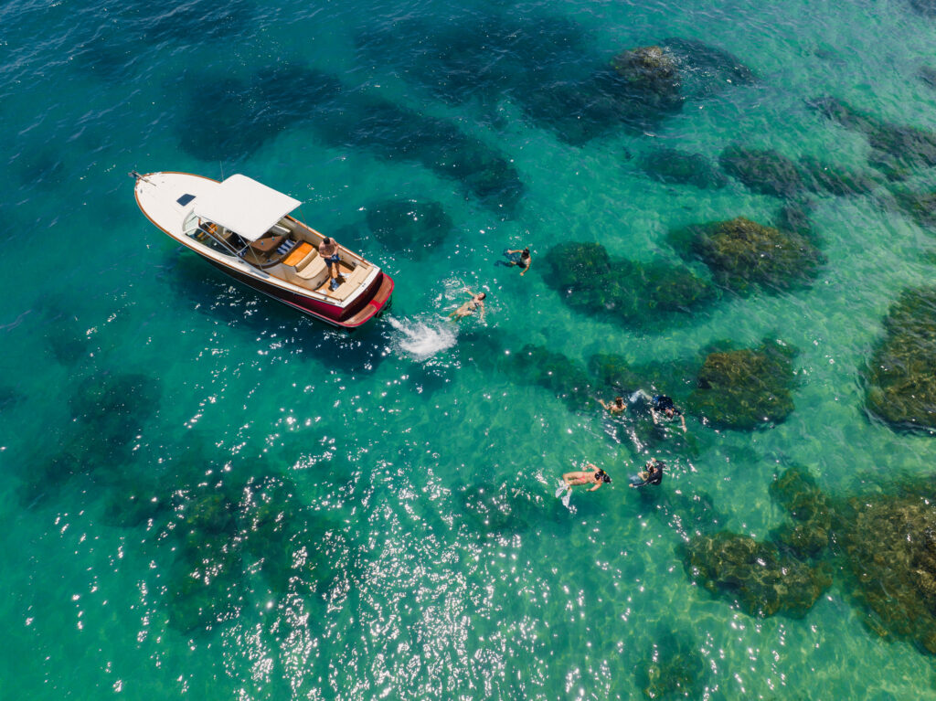 Aerial view of a snorkel cruise. Most private excursions in Baja are led by experienced local guides