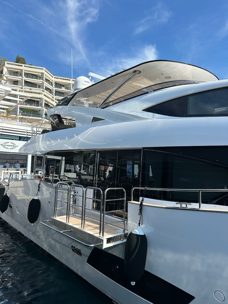 Marina residence, a luxury yacht is ready to board under a bluebird sky in Baja